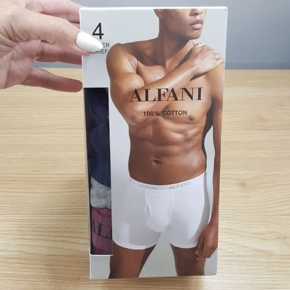 ALFANI Mens Boxer Briefs Small Maroon Gray Navy 4-Pack Tagless 100% Cotton